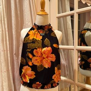 Crosby hibiscus halter smocked top womens S floral tropical vacation luau blouse